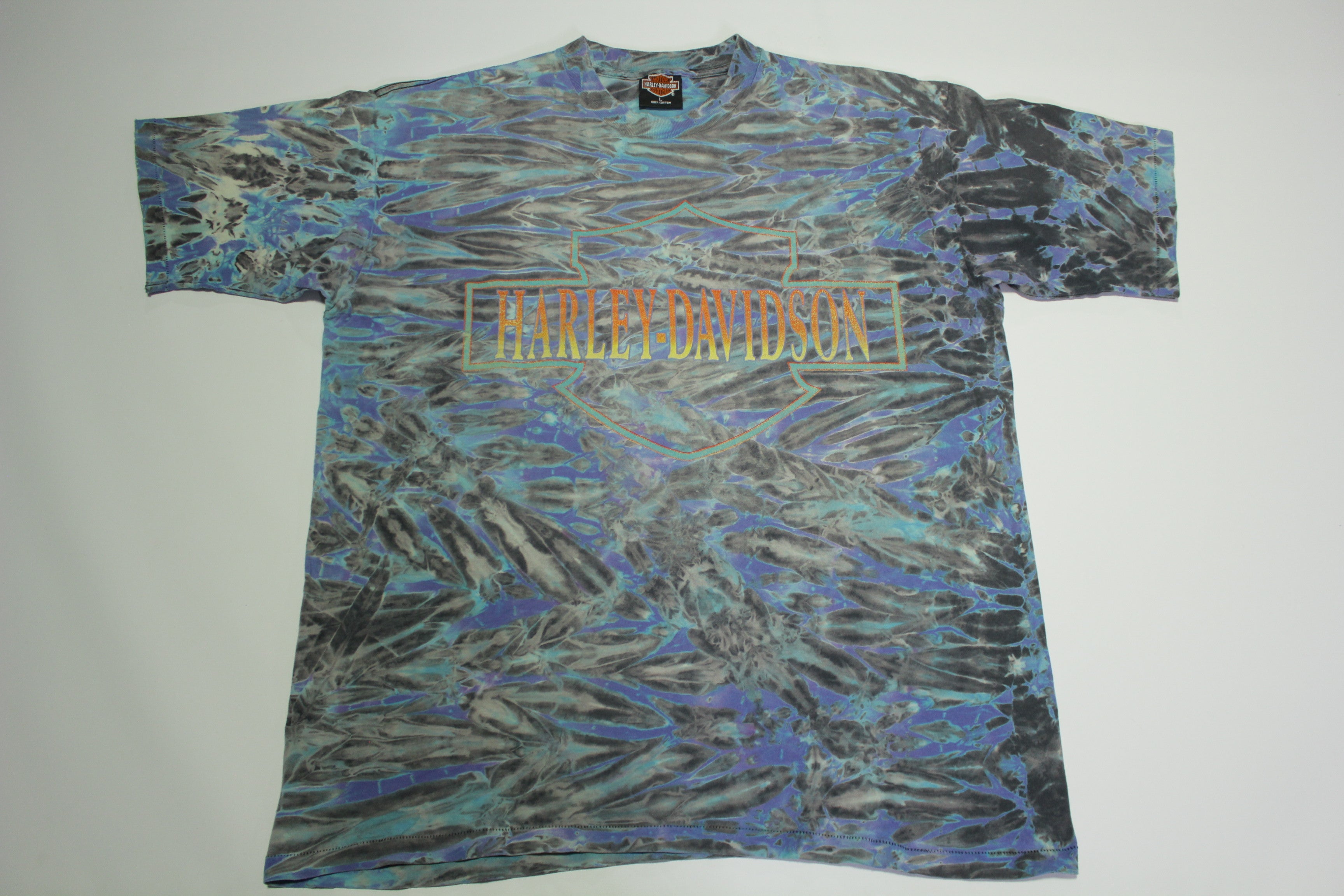 Harley Davidson Tie Dye Motorcycle Vintage 90's Latus Portland USA Holoubek T-Shirt