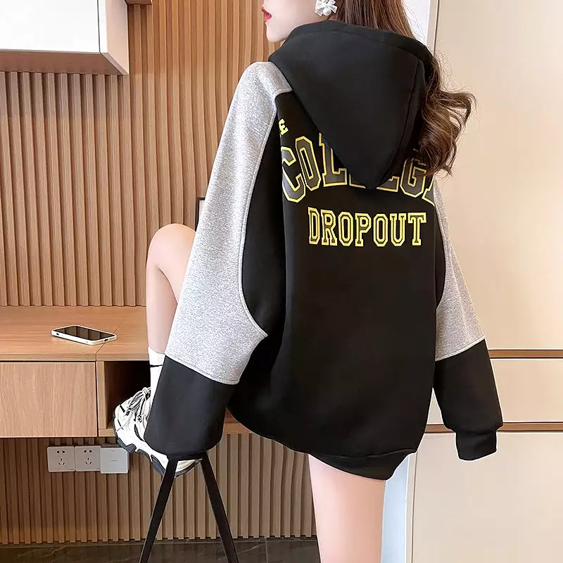 Hoodie women's fleece loose cartoon pattern pullove