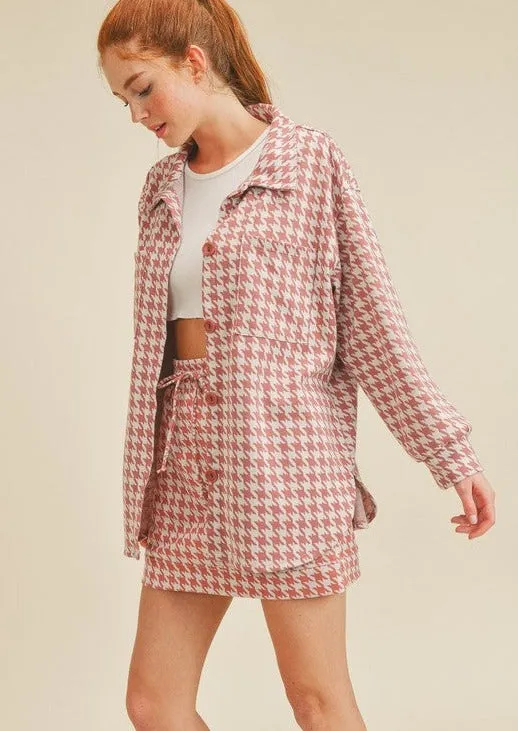 Houndstooth Pink Shirt Jacket Made in USA- Clearance Final Sale