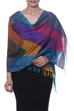 Ikat Taste Colorful Ikat Handwoven Silk Scarf from India