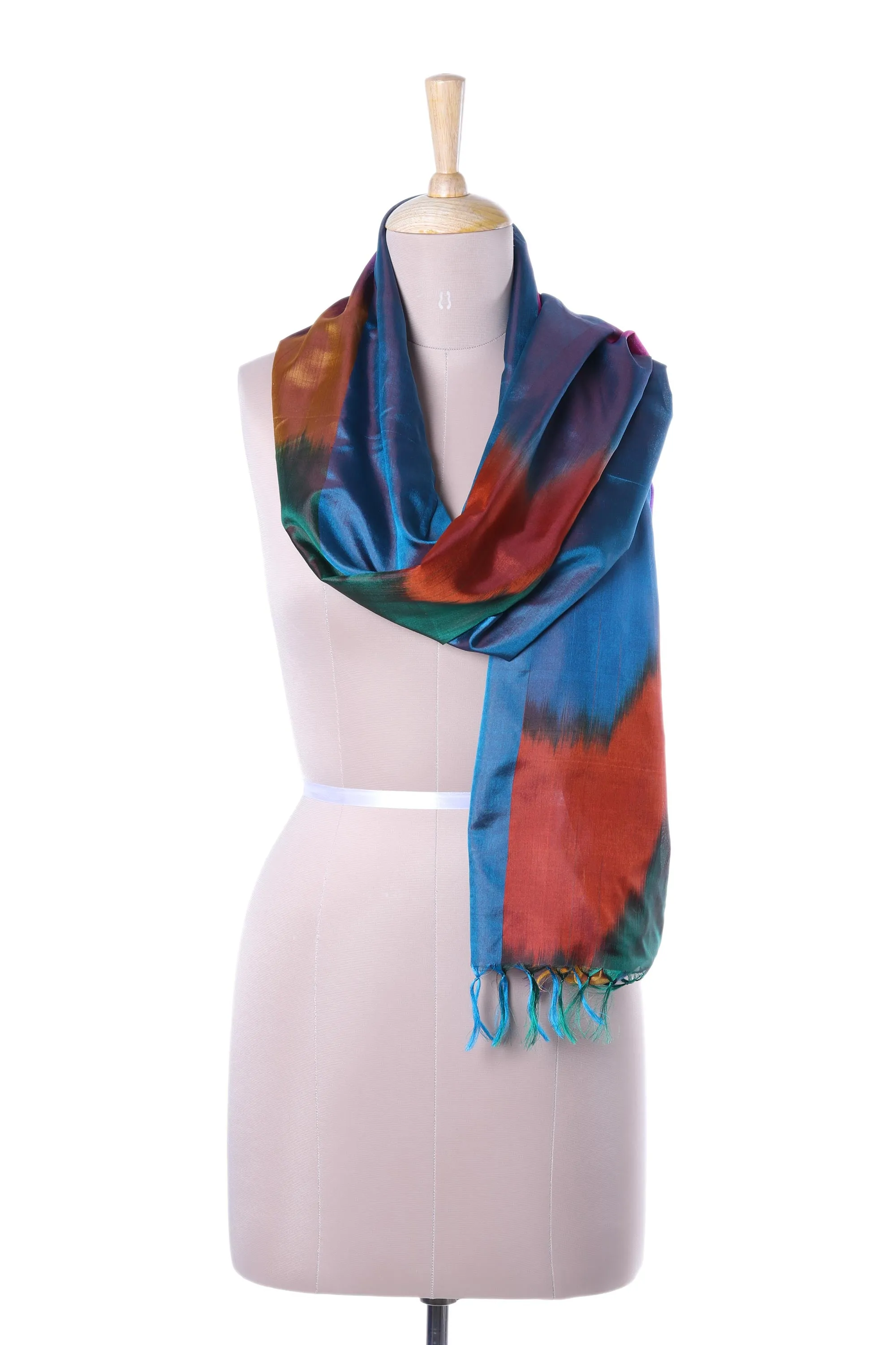 Ikat Taste Colorful Ikat Handwoven Silk Scarf from India