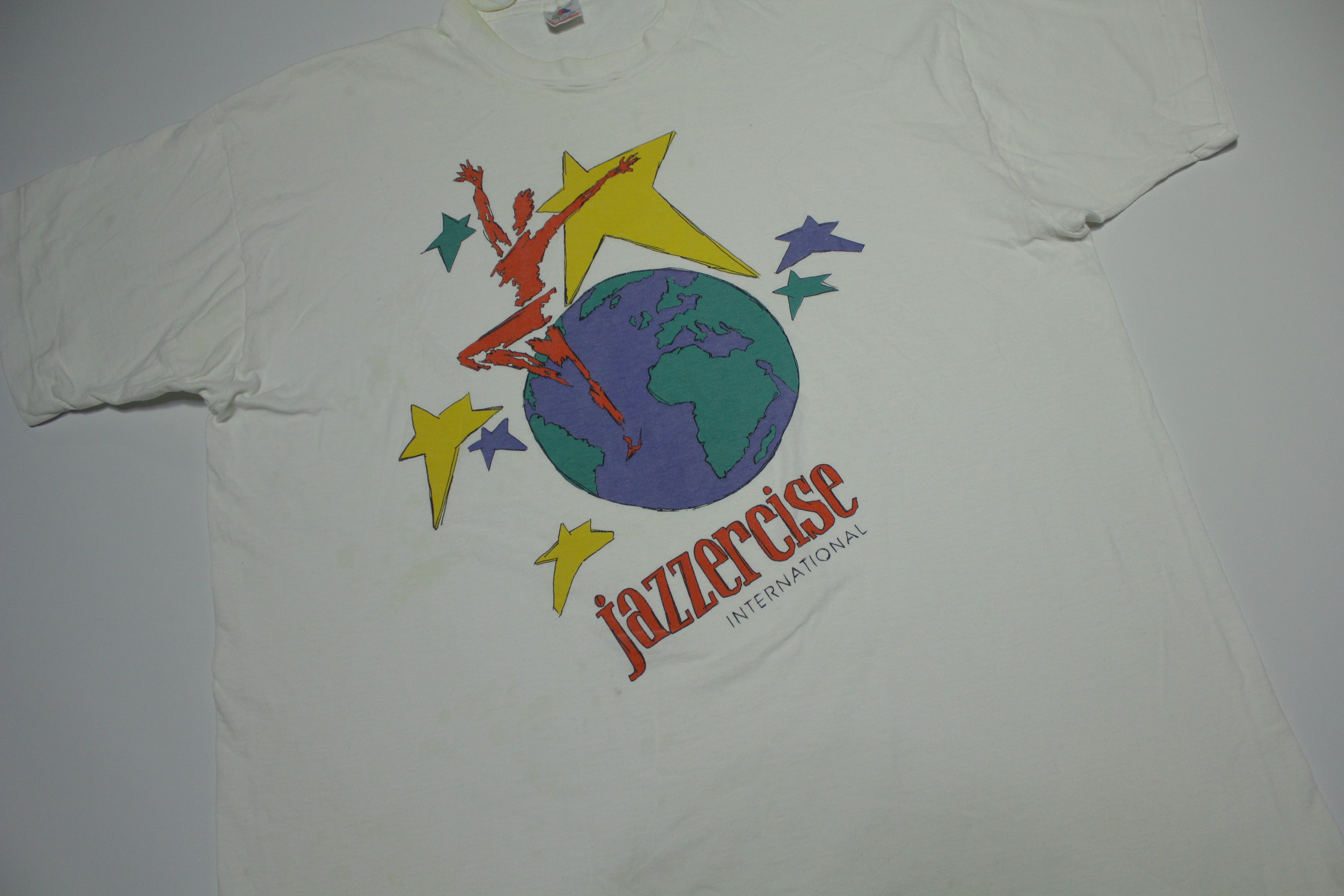 Jazzercise International Vintage 90's Globe Earth FOTL USA Single Stitch T-Shirt