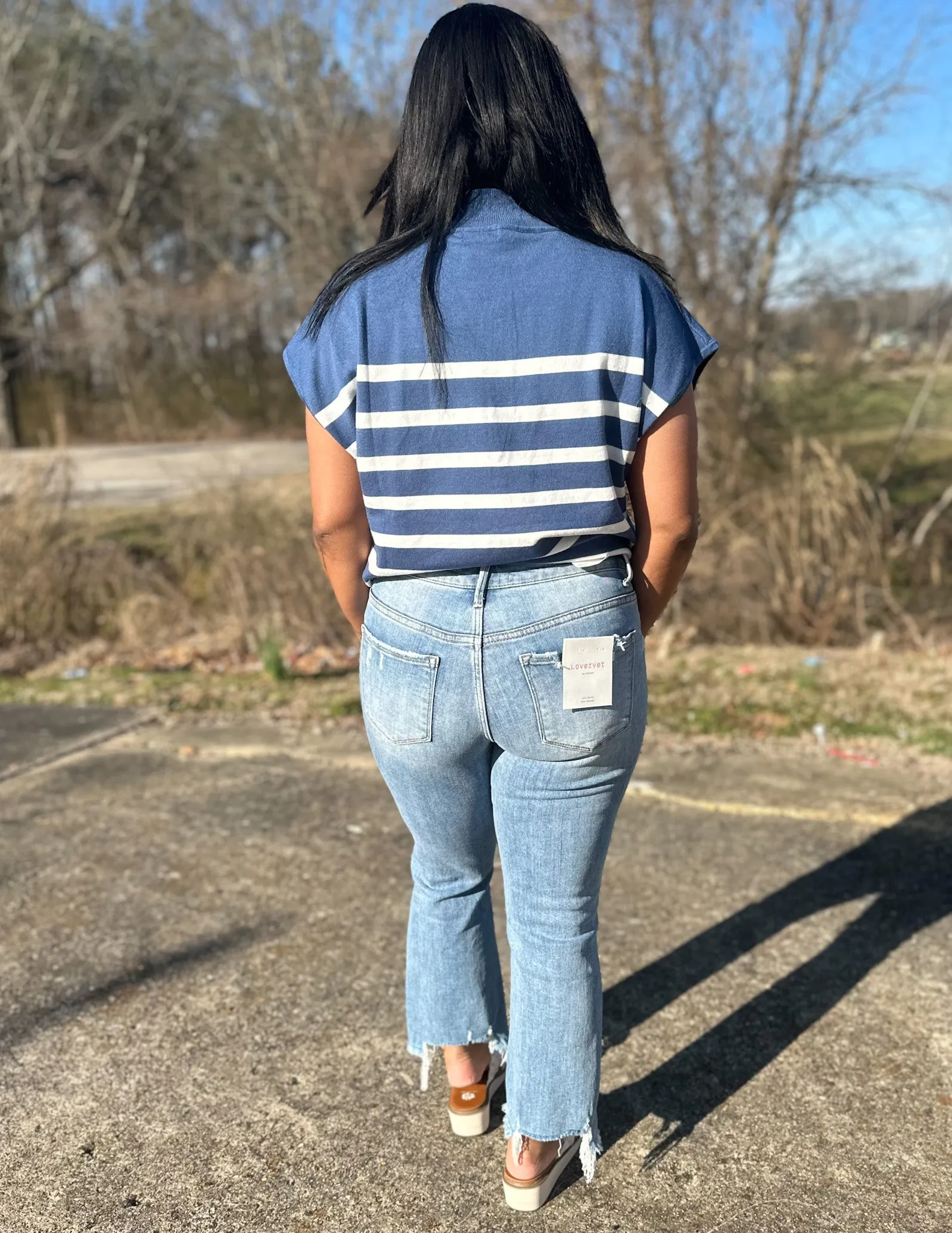 Keep On Giving Striped Top Denim