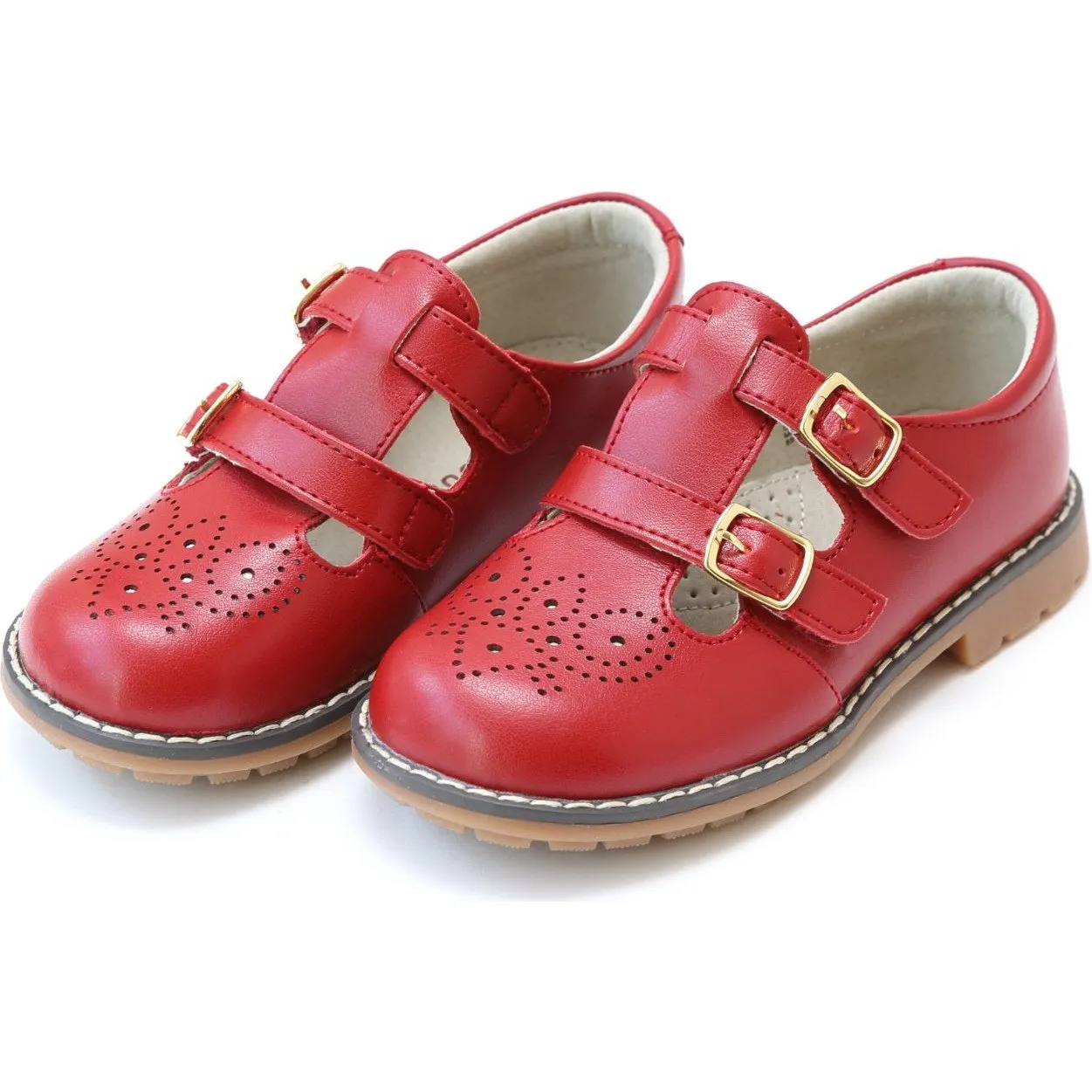 L'Amour Beatrix English Double T-Strap Stitch Down Mary Jane, Red