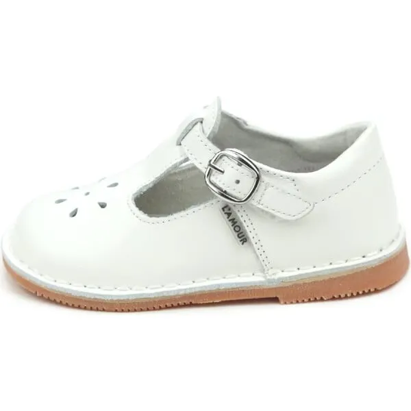 L'Amour Joy Stitch Down Leather T-Strap Mary Jane, White