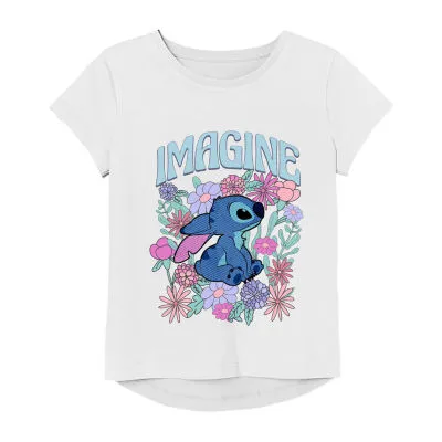 Little & Big Girls Round Neck Short Sleeve Stitch Graphic T-Shirt