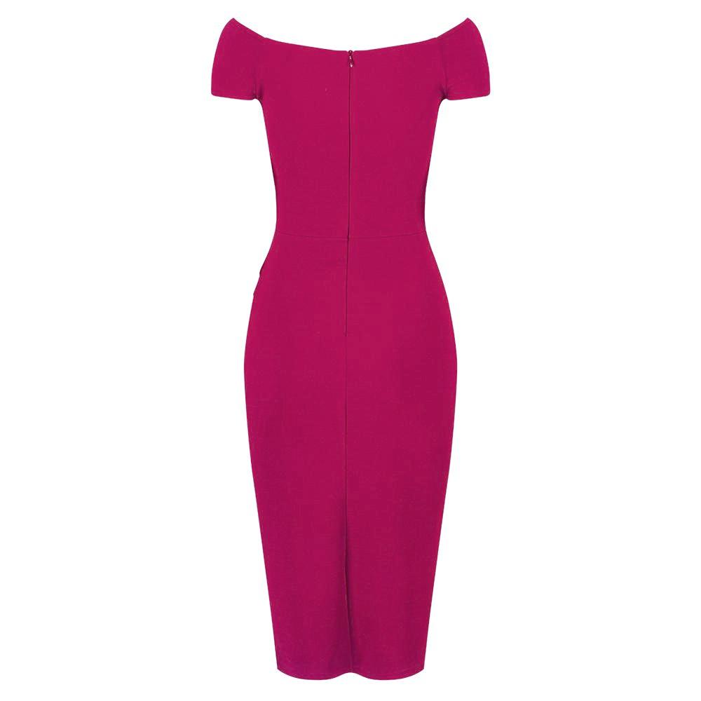 Magenta Cap Sleeve Crossover Top Bardot Wiggle Dress