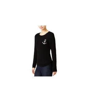 Maison Jules Womens Anchor Patch Knit Sweater