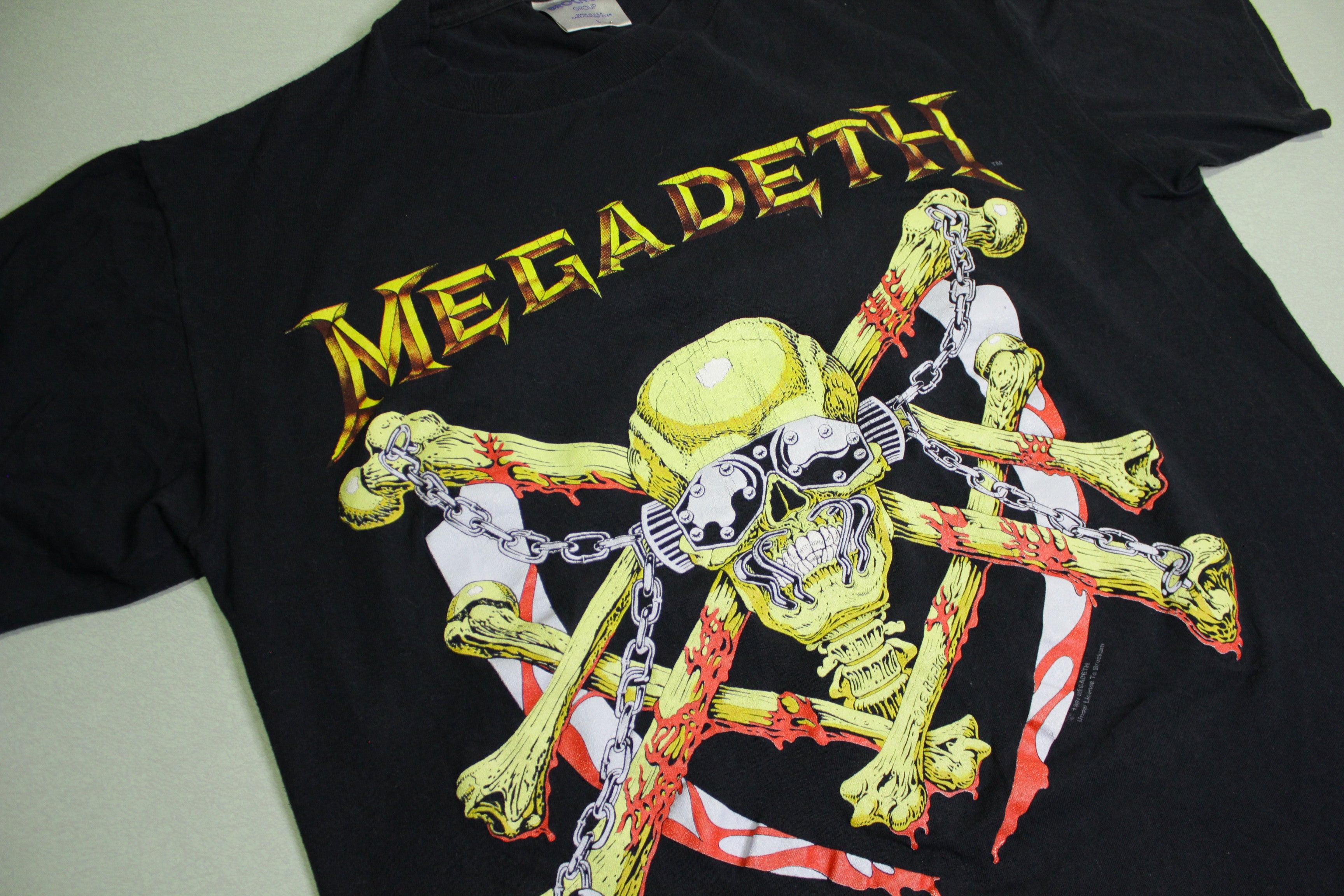 Megadeth Skull Bones Chains Vintage 1991 Ed Repka Brockum 90's USA Made T-Shirt