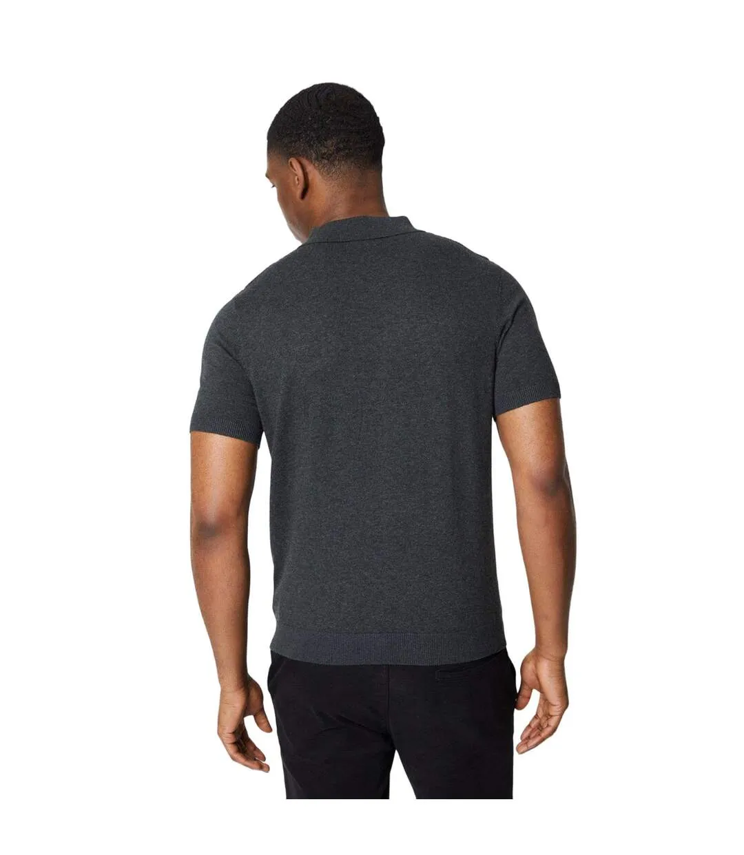 Mens open stitch knitted polo shirt dark grey Burton