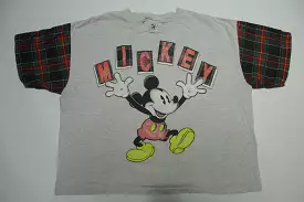 Mickey Mouse & Co Plaid Sleeve Vintage 90's Single Stitch Crop T-Shirt