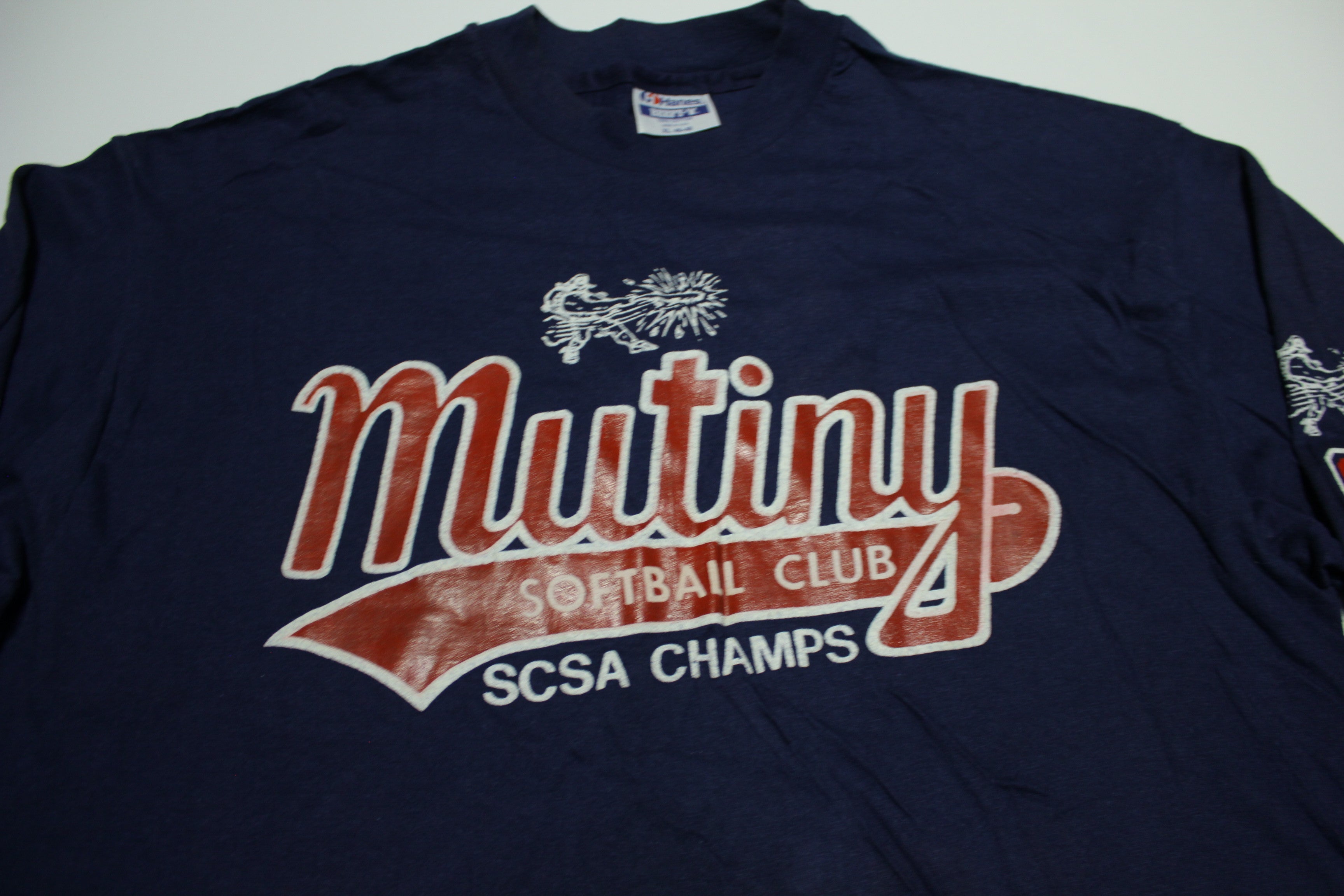 Mutiny Softball Club SCSA Champs Vintage 80's Long Sleeve Hanes Made in USA T-Shirt