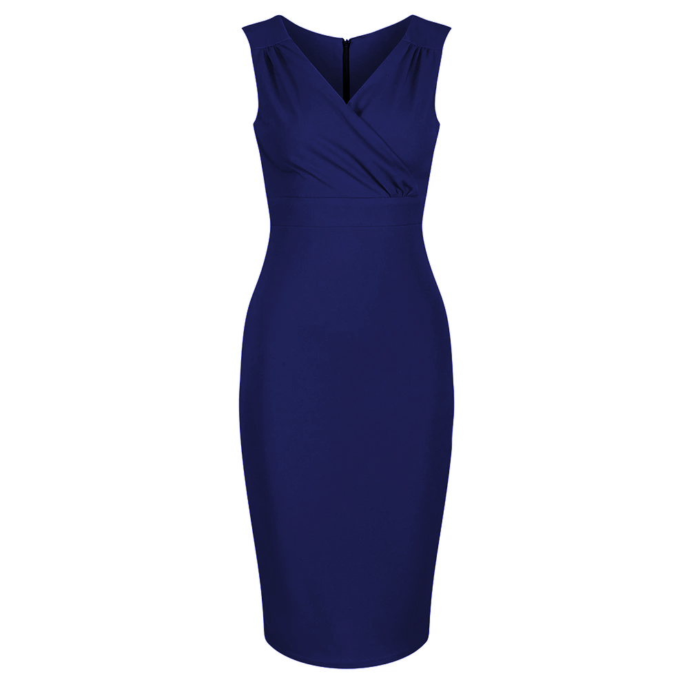 Navy Blue Sleeveless Crossover Top Bodycon Midi Dress