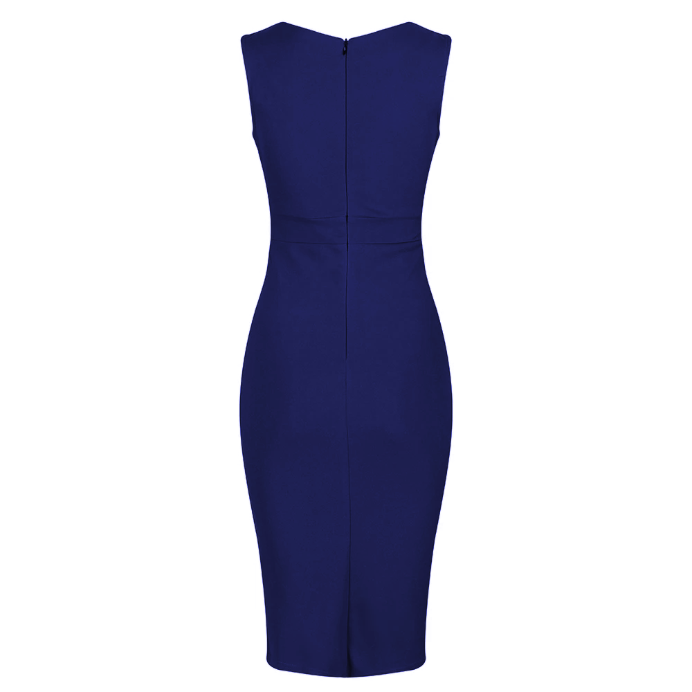 Navy Blue Sleeveless Crossover Top Bodycon Midi Dress