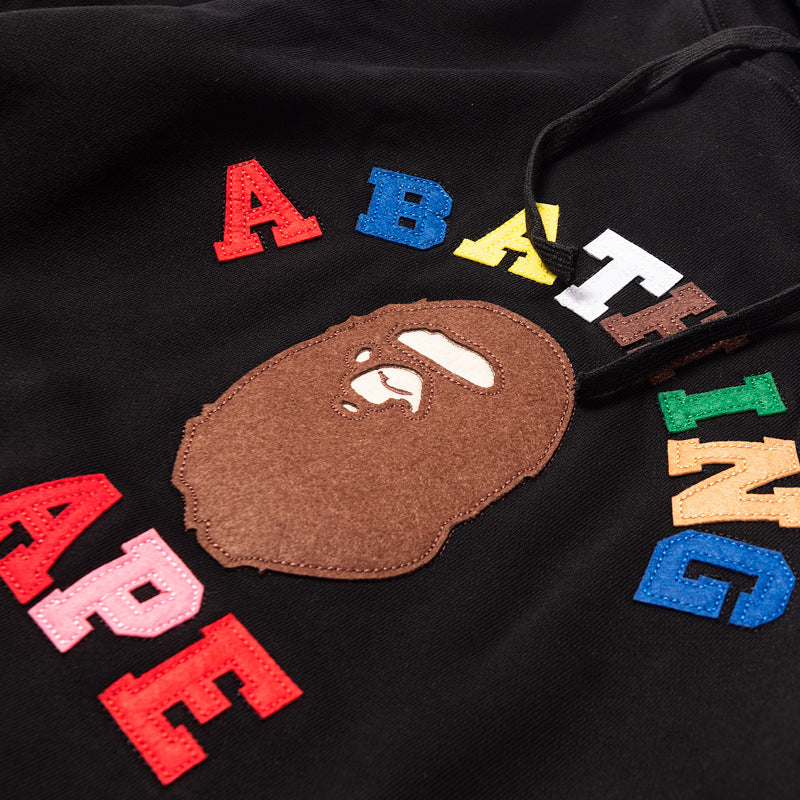 New Design Letter Print Ape Hoodie Streetwear Outfit Hip Hop Sweatshirt Loose Cotton Unisex Hoodie