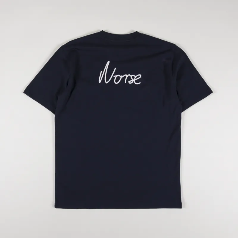 Norse Projects Johannes Chain Stitch Logo T Shirt Dark Navy