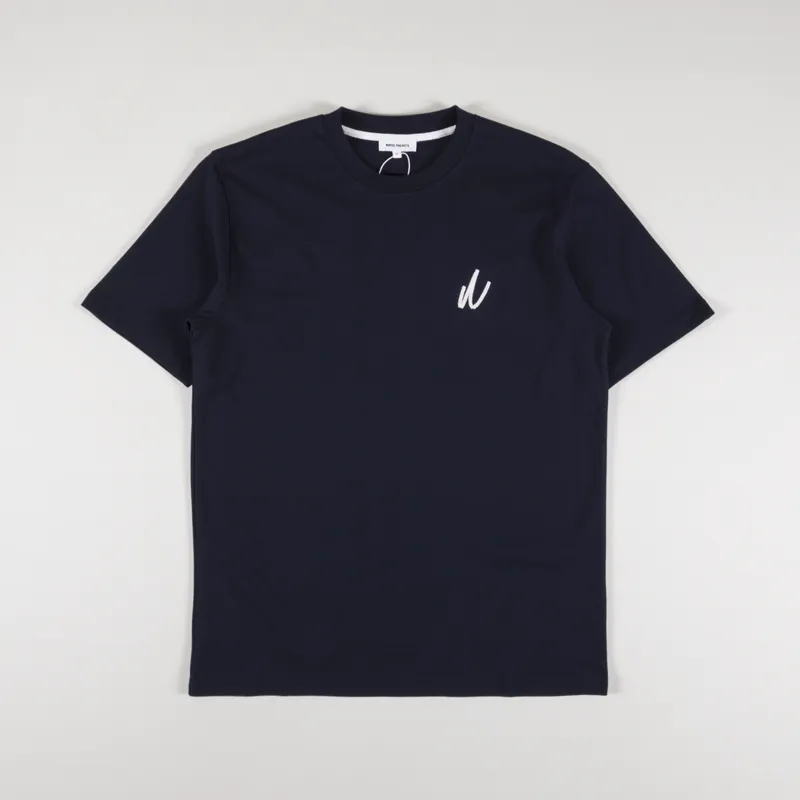 Norse Projects Johannes Chain Stitch Logo T Shirt Dark Navy