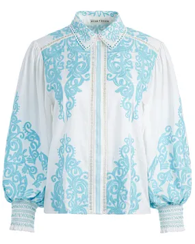 Off White Spring Sky Embellished Loryn Blouse