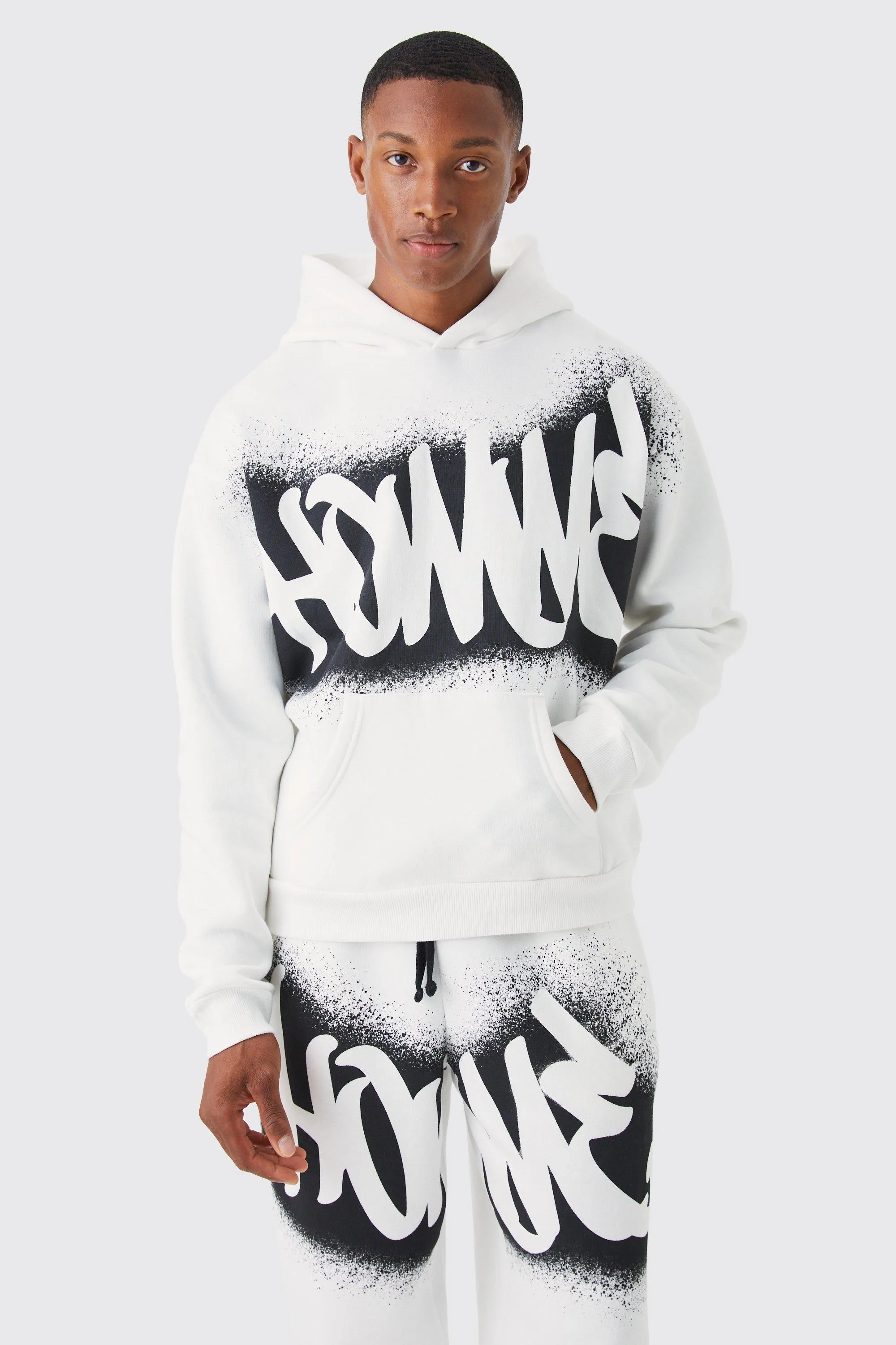 Oversized Boxy Worldwide Stencil Print Hoodie | boohooMAN UK