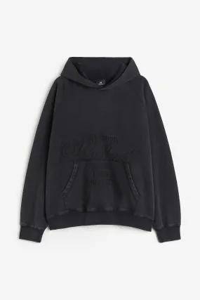 Oversized Fit Printed hoodie - Long sleeve - Regular length - Black - Men | H&M GB