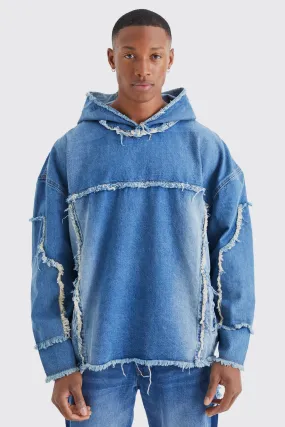 Oversized Frayed Edge Denim Hoodie | boohooMAN UK