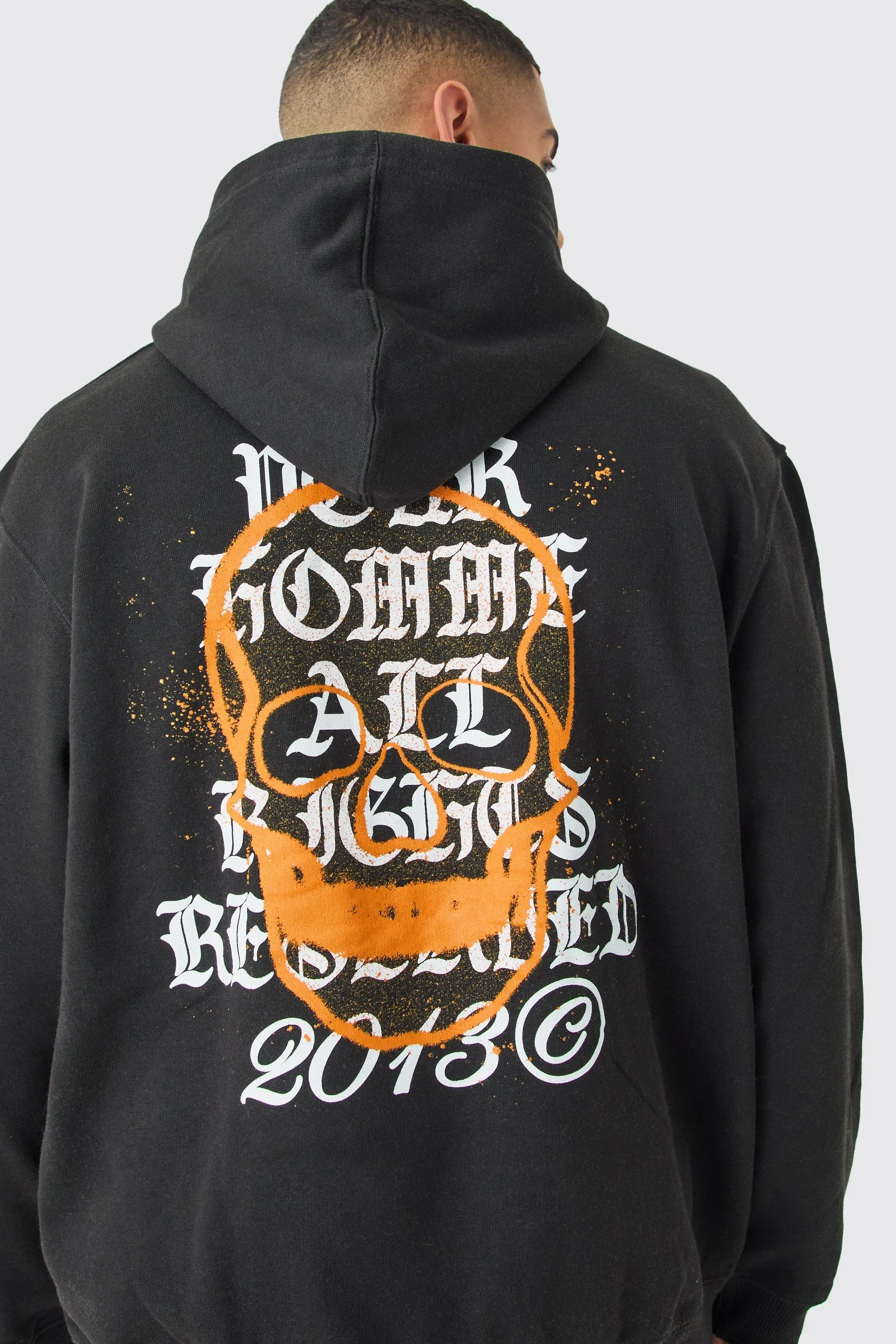 Oversized Gothic Graffiti Skull Hoodie | boohooMAN UK