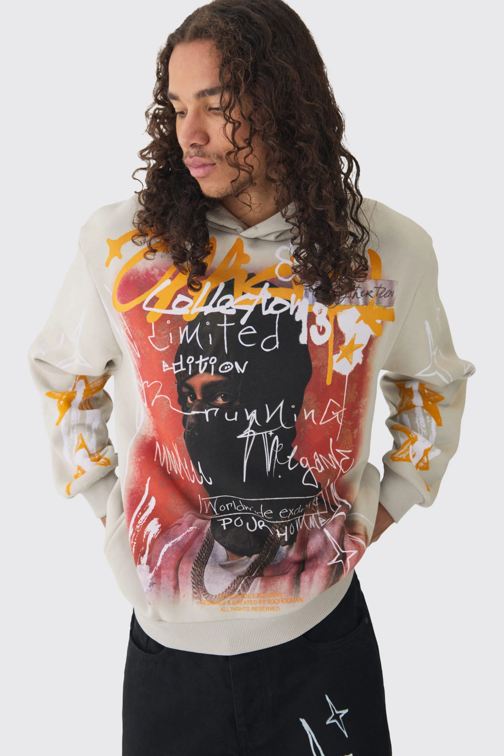 Oversized Graffiti Over Seams Graphic Print Hoodie | boohooMAN UK