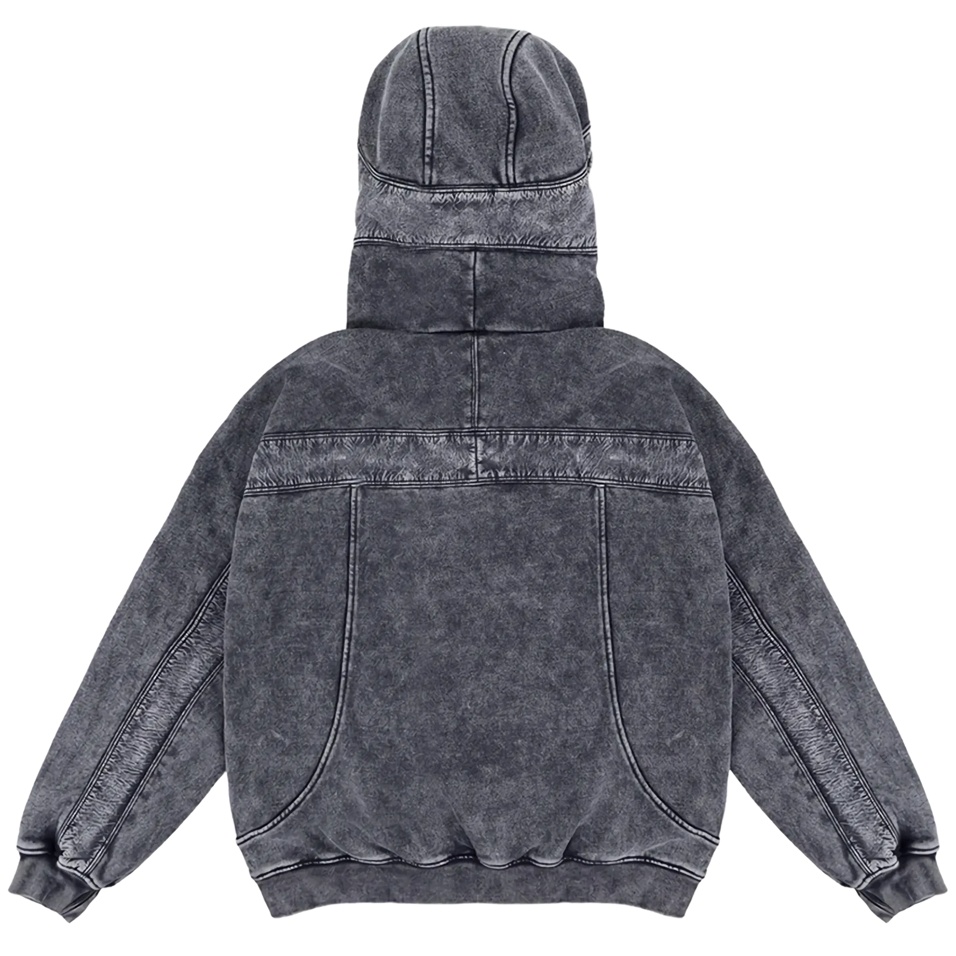 Oversized Quarter Zip Cotton Hoodie in Acid Wash Gray