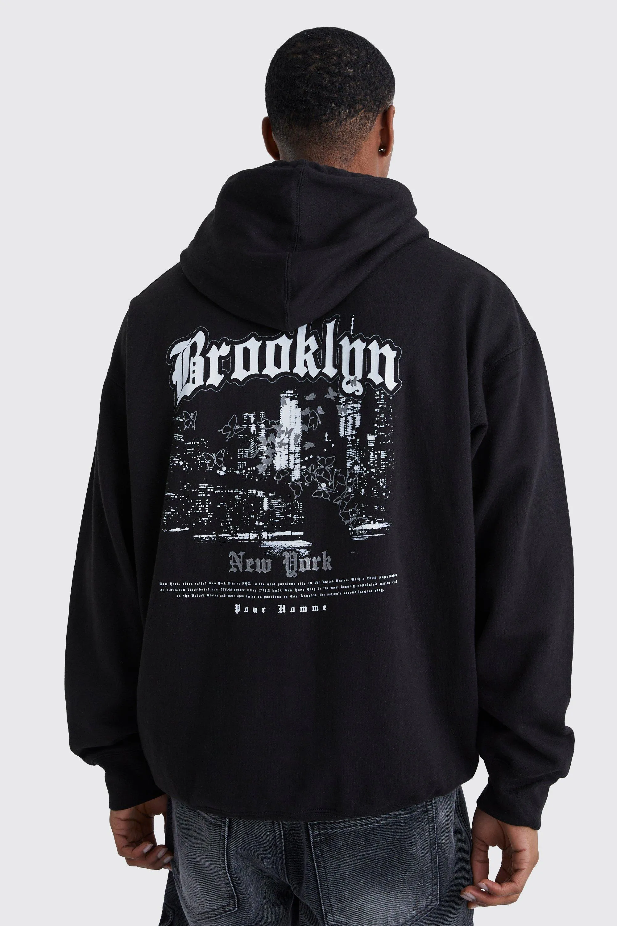 Oversized Reflective City Back Graphic hoodie | boohooMAN UK