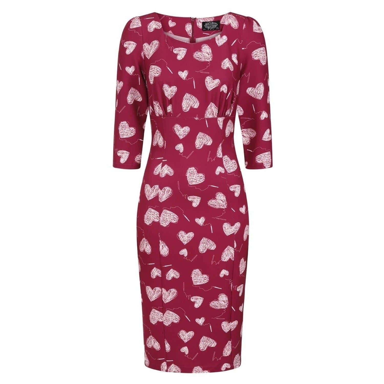 Pink And White Heart Print Wiggle Valentines Pencil Dress