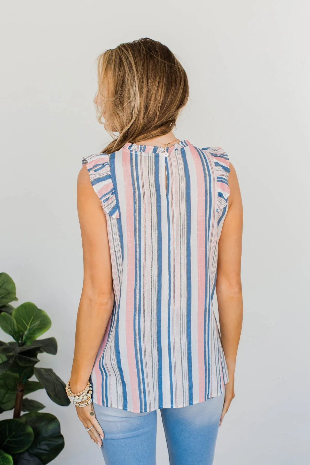 Playful Spirit Sleeveless Blouse- Pink & Blue