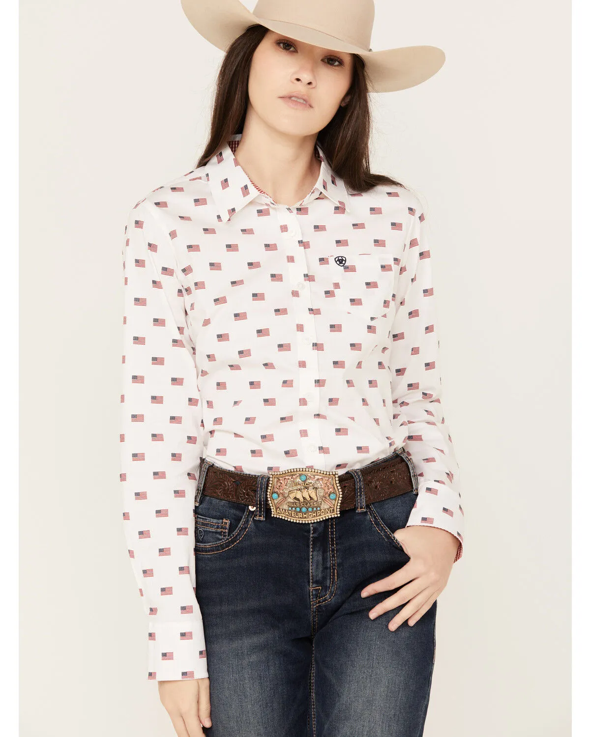 Product Name:  Ariat Women's Kirby USA Print Button Down Long Sleeve Stretch Western Shirt