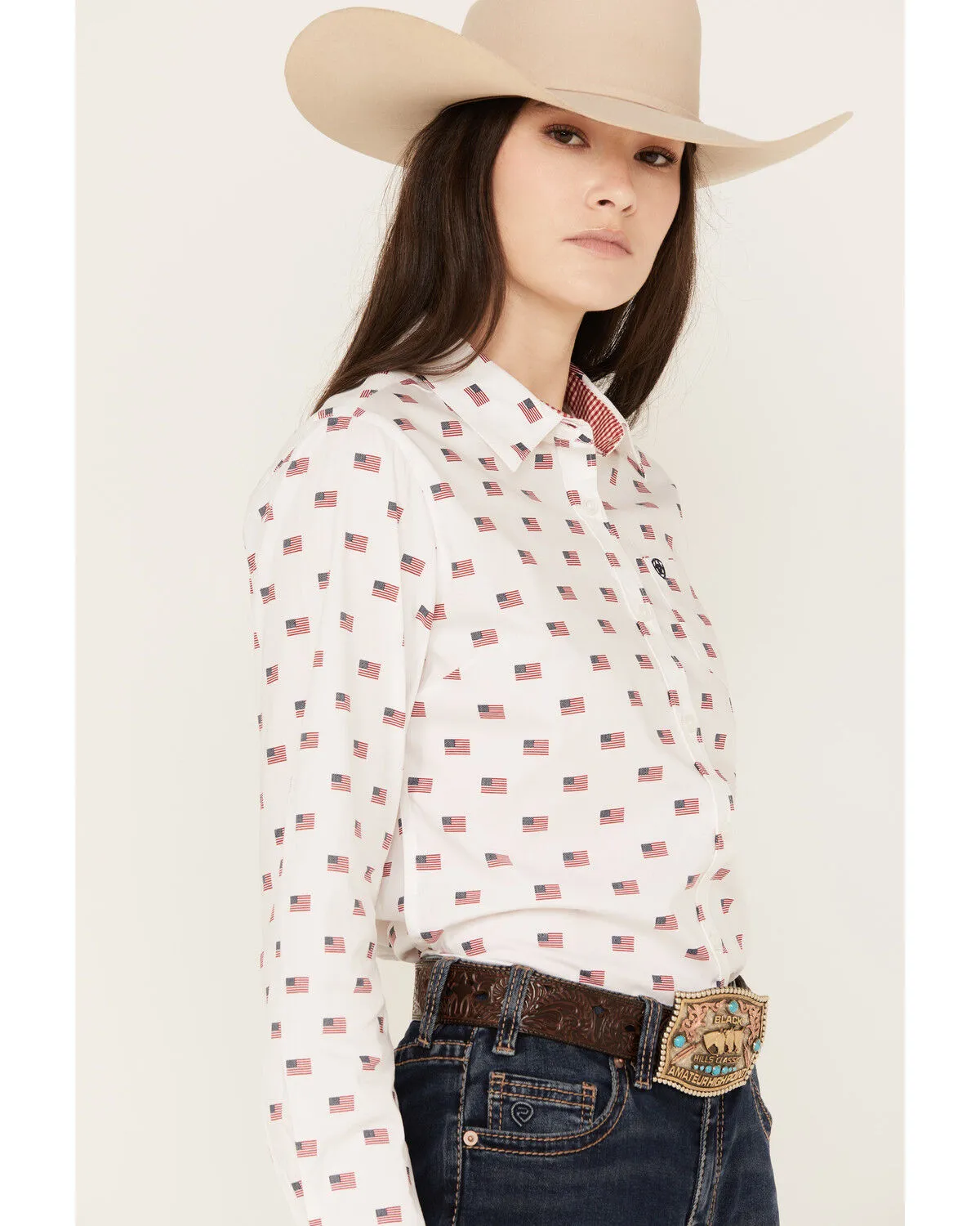 Product Name:  Ariat Women's Kirby USA Print Button Down Long Sleeve Stretch Western Shirt