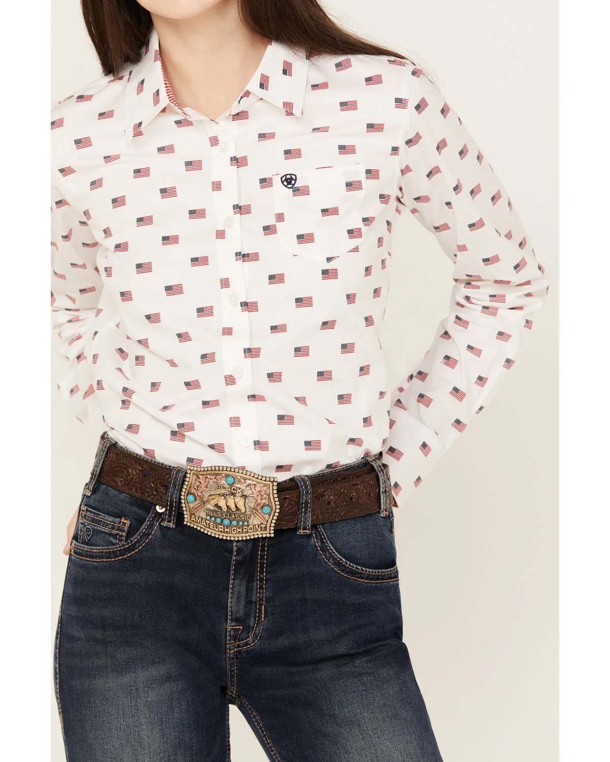 Product Name:  Ariat Women's Kirby USA Print Button Down Long Sleeve Stretch Western Shirt