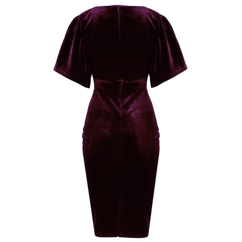 Purple Velour Half Batwing Sleeve Crossover Top Wiggle Dress