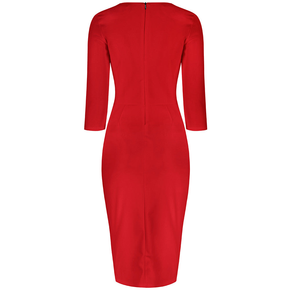 Red 1940's Vintage 3/4 Sleeve Bodycon Pencil Dress