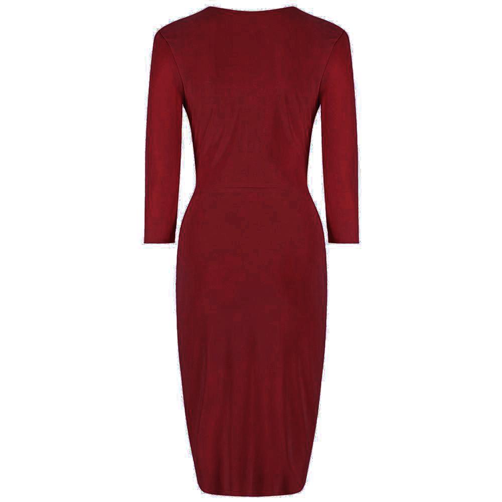 Red 3/4 Sleeve Crossover Top Bodycon Wiggle Pencil Dress