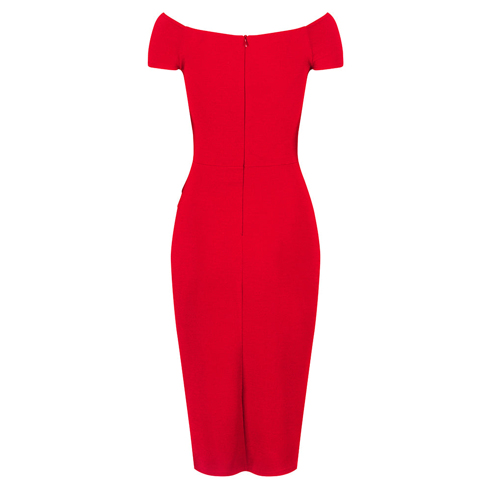 Red Cap Sleeve Crossover Top Bardot Wiggle Dress