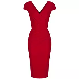 Red Capped Sleeve Bodycon Wiggle Dress