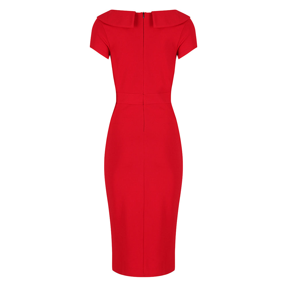 Red Luxury Boatneck Collar Pencil Wiggle Dress