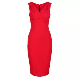 Red Sleeveless Crossover Top Bodycon Midi Dress