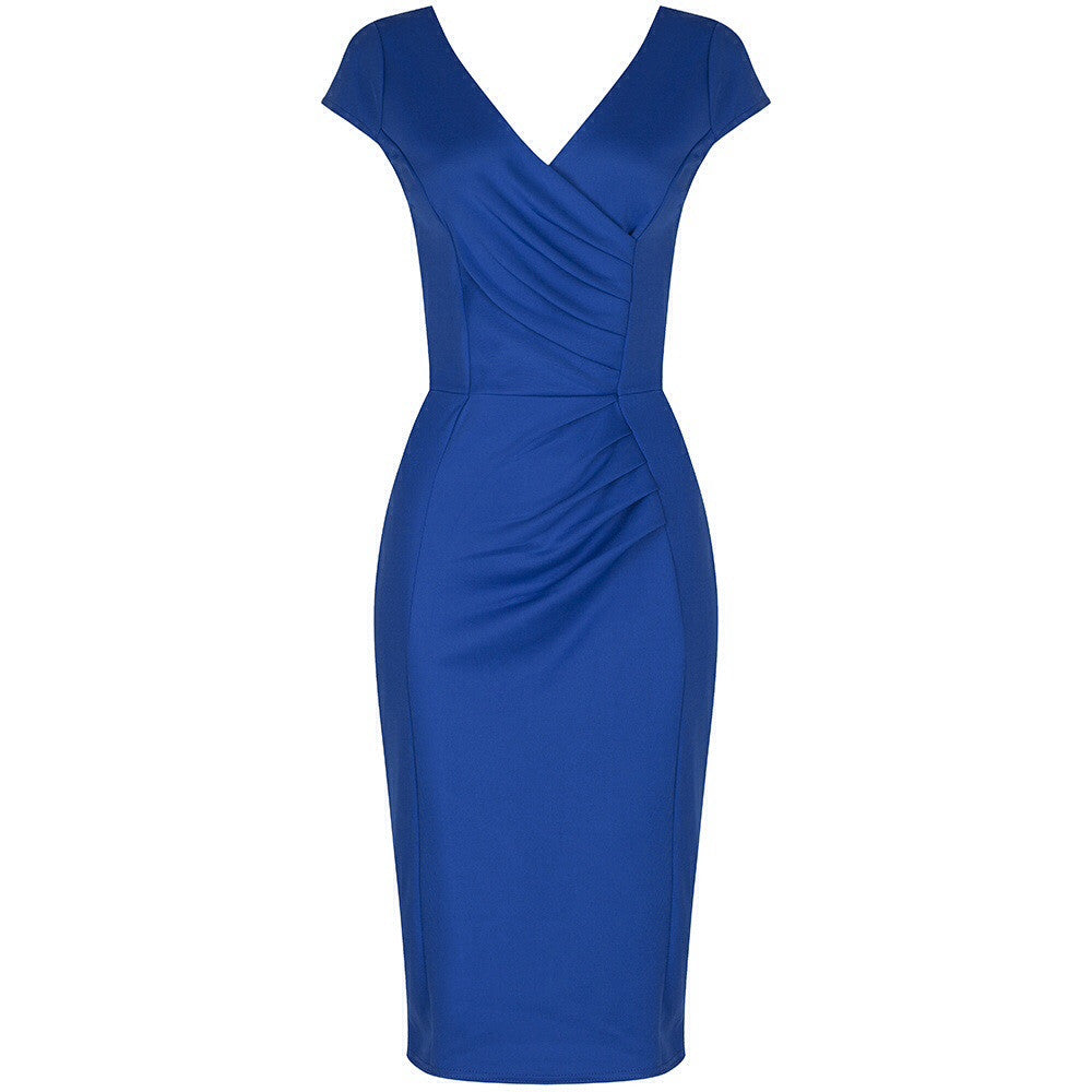 Royal Blue Capped Sleeve Bodycon Wiggle Dress