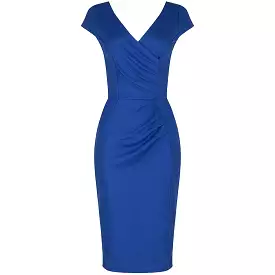 Royal Blue Capped Sleeve Bodycon Wiggle Dress