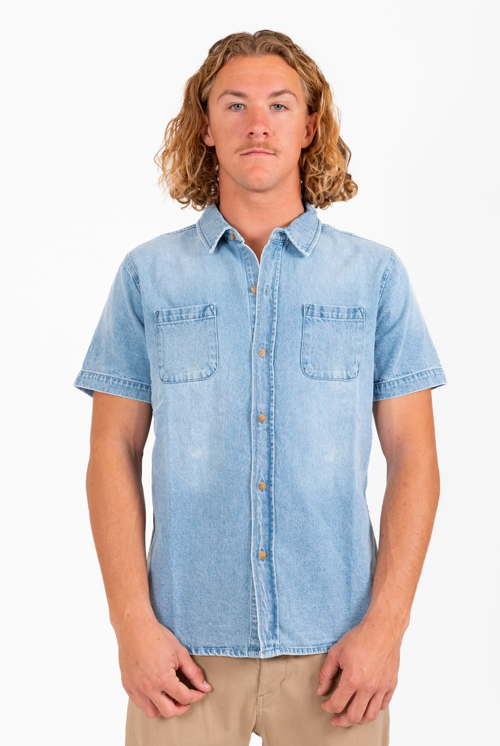 Rusty USA Duro Short Sleeve Denim Shirt Ash Blue