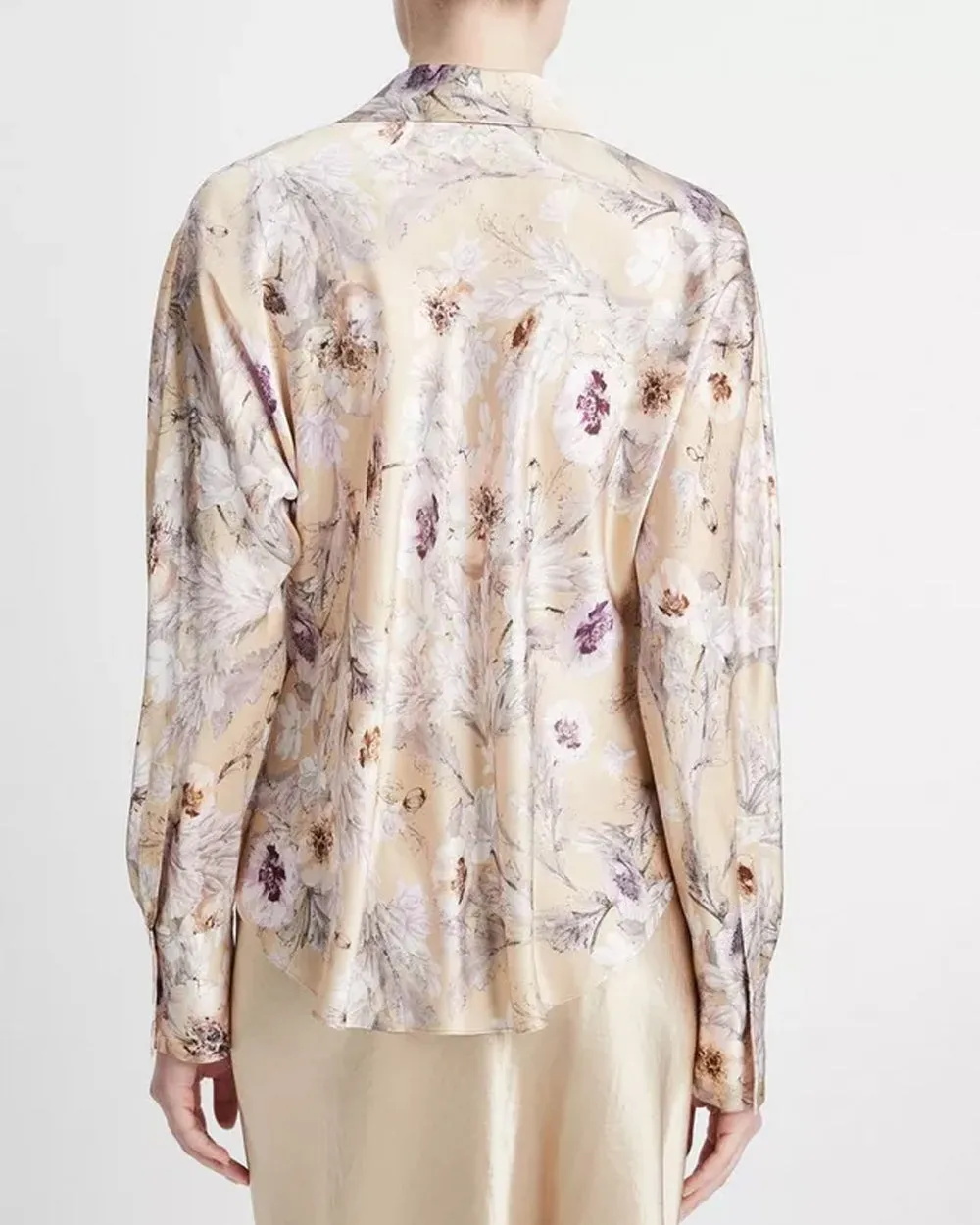 Sand Wild Flower Long Sleeve Bias Blouse