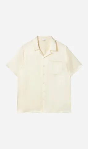  Silk Laundry      Camp Shirt - Blanket Stitch Off White 