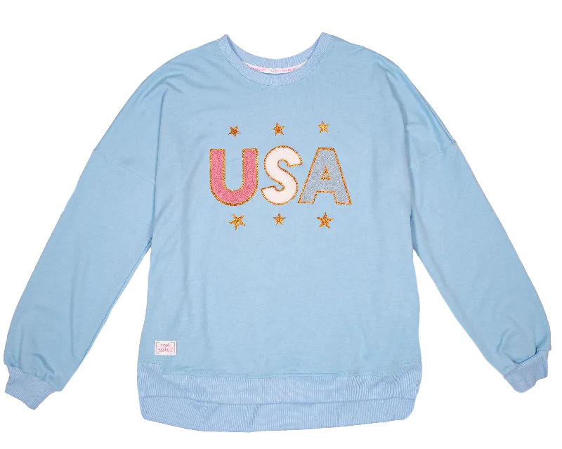 Simply Southern Sparkle USA Long Sleeve Jersey Crew T-Shirt