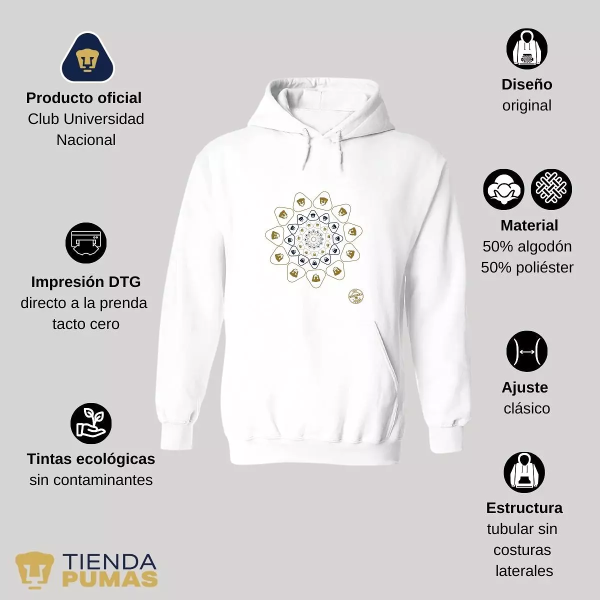 Sudadera Hombre Hoodie Pumas UNAM Flor