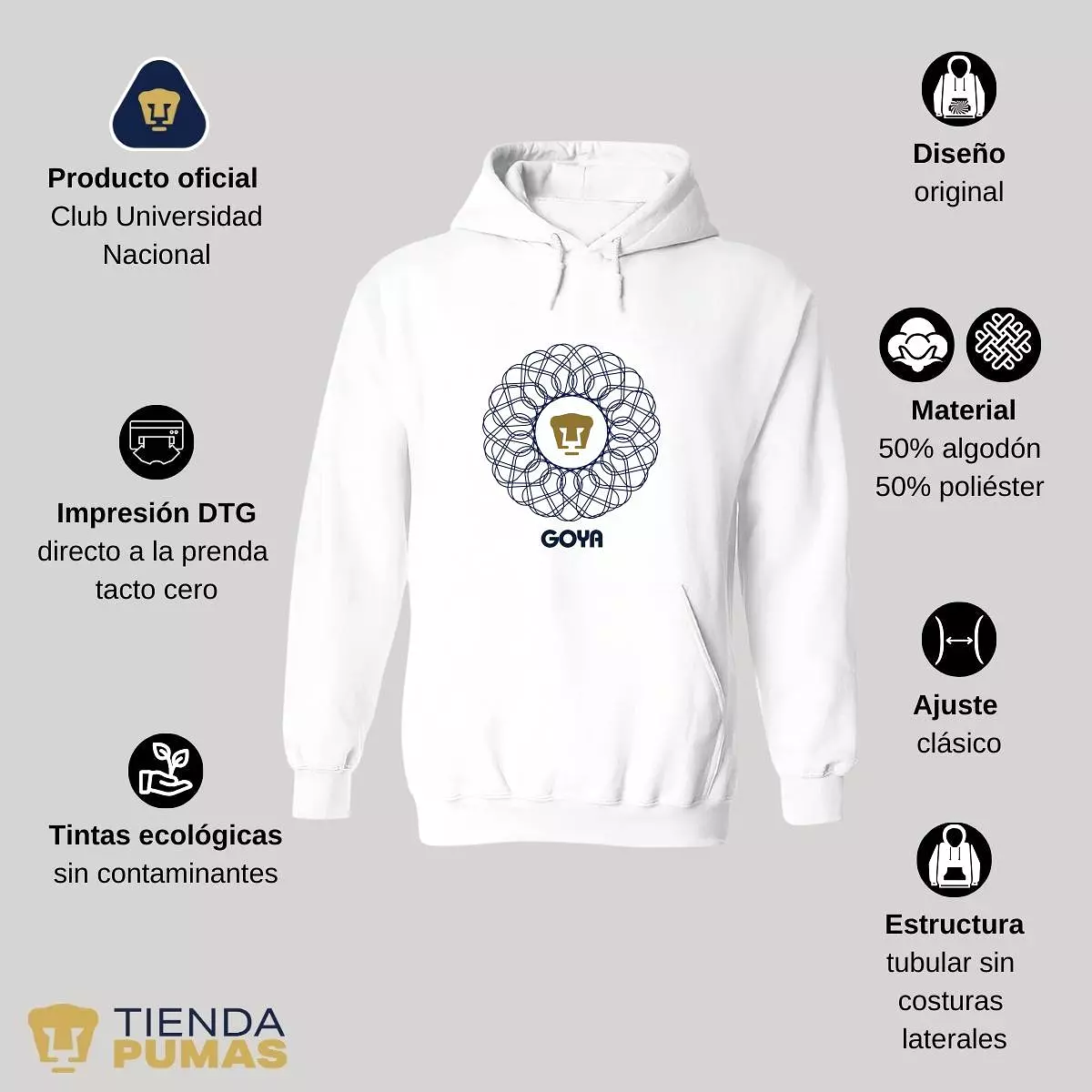 Sudadera Hombre Hoodie  Pumas UNAM Goya mandala