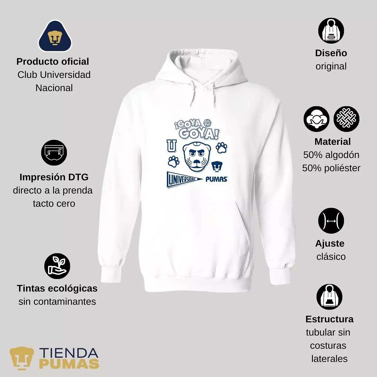 Sudadera Hombre Hoodie  Pumas UNAM Goya Universidad